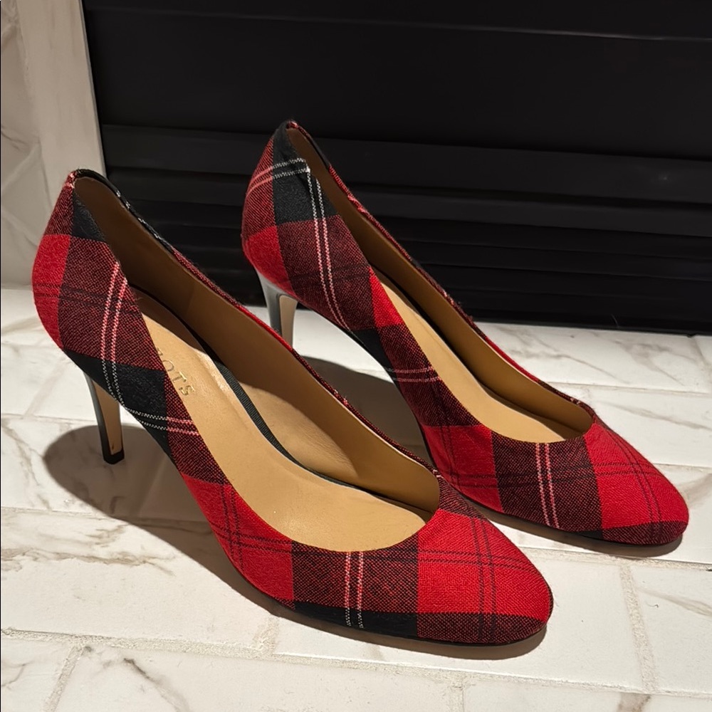 Plaid Red and Black Women's Heels